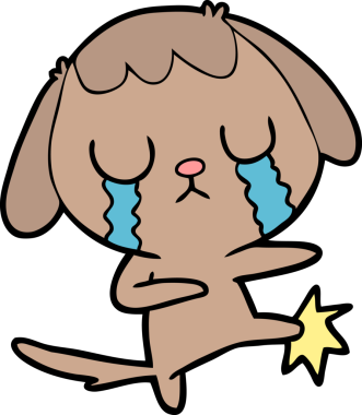 Bir insan tarafından çizilmiş şirin bir çizgi film köpeği ağlıyor.