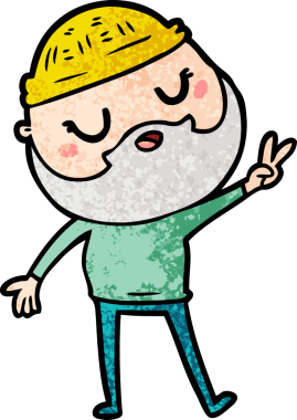 Bir insan tarafından çizilmiş sakallı bir çizgi film adamı.