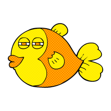 Bir insan tarafından çizilmiş karikatür balığı.