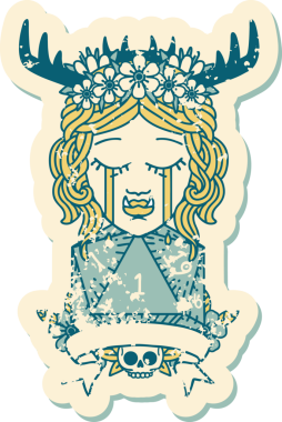 Retro Dövme Tarzı Ağlayan Ork Druid karakteri Bir insan tarafından çizilmiş doğal bir rulo