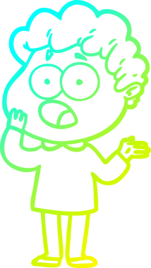 Bir insan tarafından çekilen şaşkınlık içinde soluk soluğa bir çizgi film karakteri çizimi.