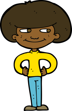 Bir insan tarafından çizilmiş kalçaları olan çizgi filmci çocuk.