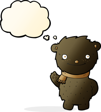 Bir insan tarafından çizilmiş düşünce baloncuğu olan sevimli siyah ayı.