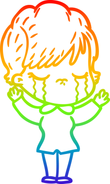 Gökkuşağı gradyan çizimi bir insan tarafından çizilmiş ağlayan bir çizgi kadın çizimi