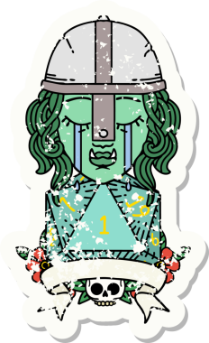 Retro Dövme Tarzı Ağlayan Ork Savaşçısı Karakteri Bir insan tarafından çizilmiş doğal bir D20 rulosu