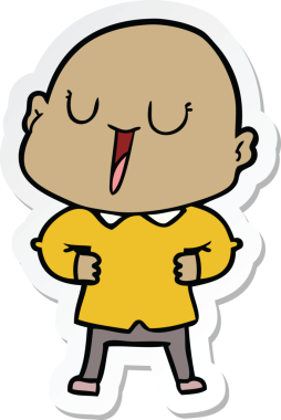 Bir insan tarafından çizilmiş mutlu, kel bir adamın çıkartması.