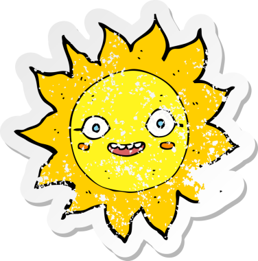 Bir insan tarafından çizilmiş mutlu güneşin gerilimli çıkartması.