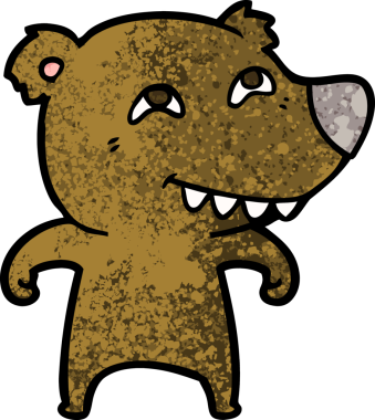 Bir insan tarafından çizilmiş dişleri gösteren çizgi film ayısı.