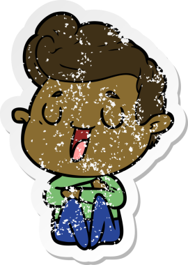 Bir insan tarafından çizilmiş mutlu bir çizgi film karakterinin sıkıntılı çıkartması.