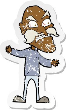 Bir insan tarafından çizilmiş kızgın yaşlı bir adamın gerilmiş çıkartması.