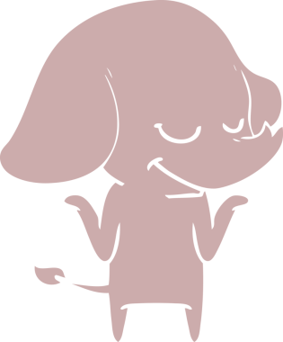 Bir insan tarafından çizilmiş düz renk çizgi film gülümseyen fil.