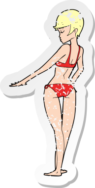 Bir insan tarafından çizilmiş bikinili bir kadının gerilmiş çıkartması.