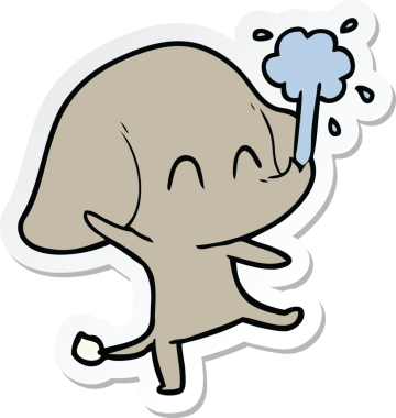 Bir insan tarafından çizilmiş su püskürten şirin bir filin çıkartması.