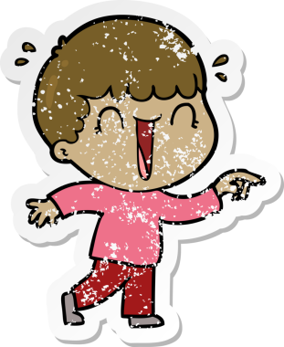 Bir insan tarafından çizilmiş, gülen bir çizgi film karakterinin sıkıntılı çıkartması.