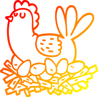 Bir insan tarafından çizilmiş yumurta yuvasındaki tavuk çizgi çizimi.