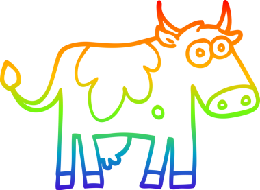 Gökkuşağı gradyan çizgi çizimi bir insan tarafından çizilmiş bir çiftlik ineği