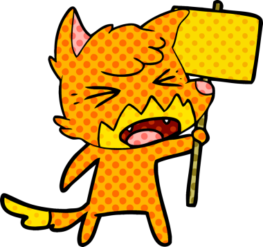 Bir insan tarafından çizilmiş protestolu çizgi film karakteri.