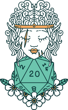 Retro Dövme Tarzı Bir insan tarafından çizilmiş 20 zarlı barbar karakter