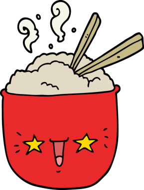 Bir insan tarafından çizilmiş karikatür pirinç kasesi