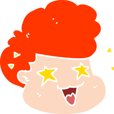 Düz renkli çizgi film. Bir insan tarafından çizilmiş heyecanlı çocuk.