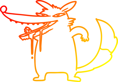 Bir insan tarafından çizilmiş aç bir karikatür kurdunun sıcak çizgi çizimi