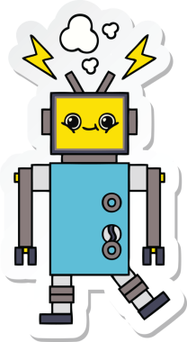 Bir insan tarafından çizilmiş şirin çizgi film robotunun çıkartması.