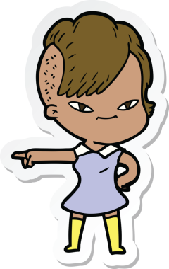 Hipster saç kesimi bir insan tarafından çizilmiş şirin bir çizgi film kızına ait etiket.