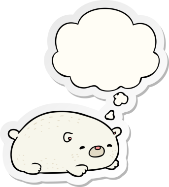 Karikatür kutup ayısı. Düşünce baloncuğu insan tarafından çizilmiş bir çıkartma.