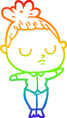 Gökkuşağı gradyan çizgi çizimi bir insan tarafından çizilmiş sakin bir kadın