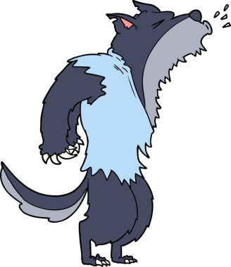 Bir insan tarafından çizilmiş uluyan kurt adam çizgi filmi.