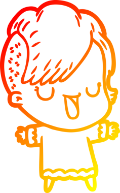 Hipster saç kesimi bir insan tarafından çizilmiş güzel bir çizgi film kızı çizimi.