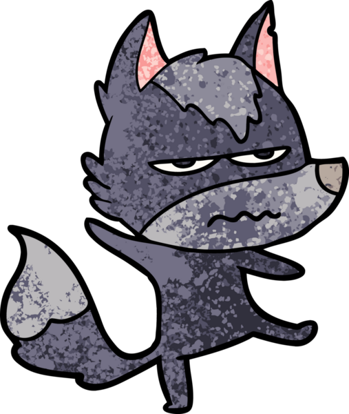 Bir insan tarafından çizilmiş rahatsız kurt çizgi filmi.