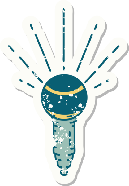 Bir insan tarafından çizilmiş dövme stili bir mikrofonun eski etiketi.