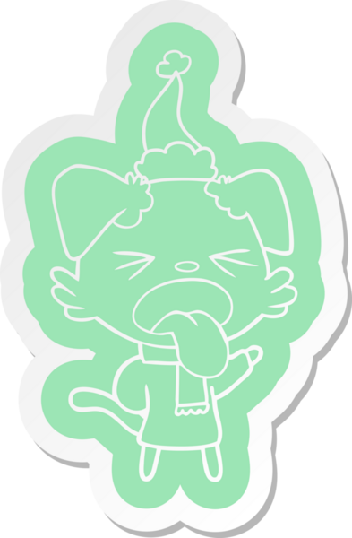 Eşarp takan ve Noel Baba şapkası takan bir köpeğin garip çizgi film çıkartması.