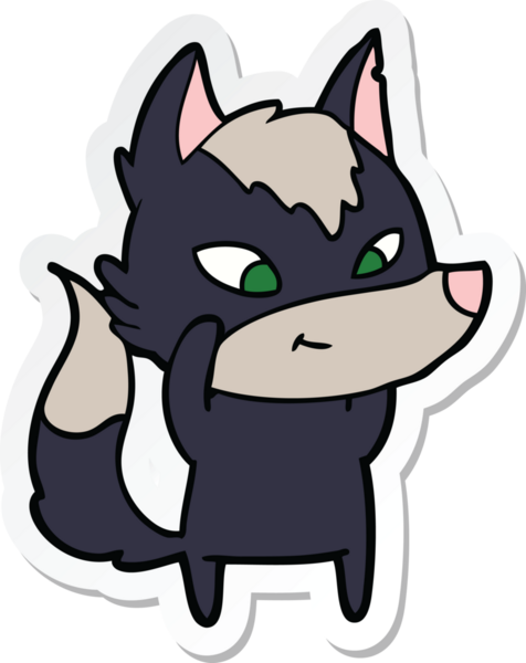 Bir insan tarafından çizilmiş dost canlısı bir kurt çizgi filminin çıkartması.