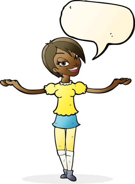 Çizgi filmdeki kadın bir insan tarafından çizilmiş konuşma balonuyla açık el hareketi yapıyor.