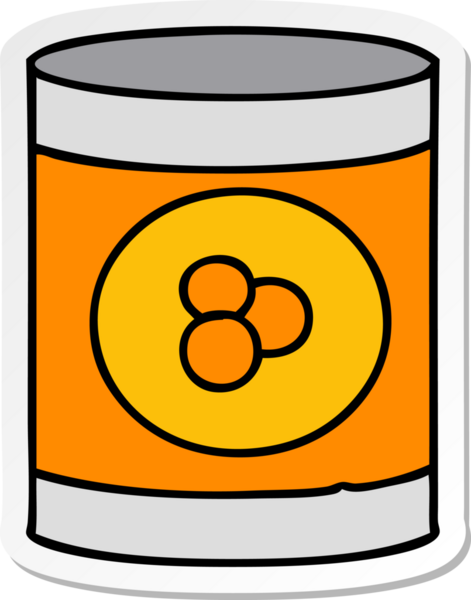 Bir insan tarafından çizilmiş şeftali konservesinin el çizimi karikatürü.