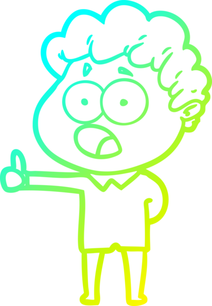 Bir insan tarafından çekilen şaşkınlık içinde soluk soluğa bir çizgi film karakteri çizimi.