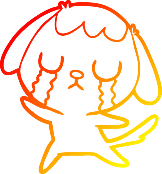 Bir insanın çizdiği ağlayan şirin bir köpeğin sıcak çizgi çizimi.