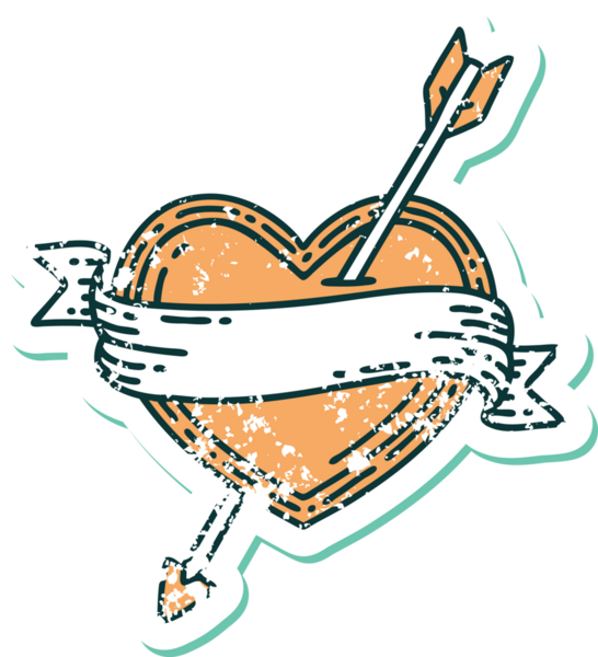 Bir insan tarafından çizilmiş ok kalp ve pankartın sembolik dövmeli görüntüsü