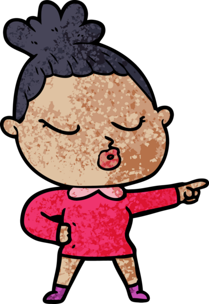 Bir insan tarafından çizilmiş sakin bir kadın çizgi filmi.