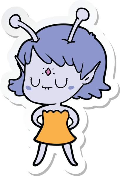 Bir insan tarafından çizilmiş uzaylı bir kızın çıkartması.