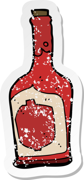 Bir insan tarafından çizilmiş bir şişe romun gerilimli yapıştırması.