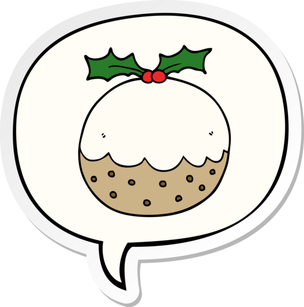 Bir insan tarafından çizilmiş konuşma balonu etiketli bir noel pudingi.