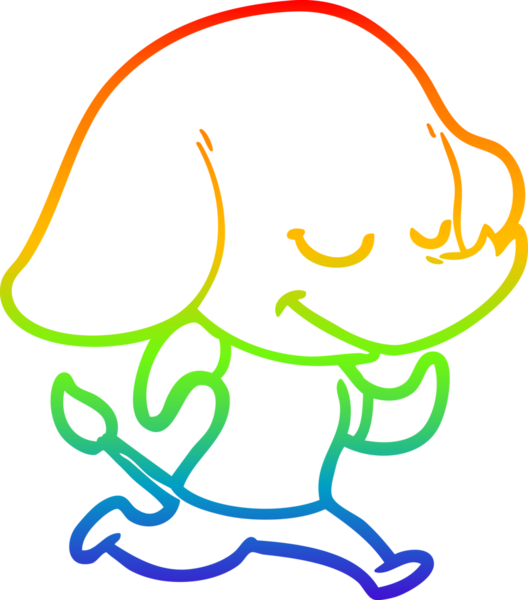 Gökkuşağı gradyan çizgi çizimi bir insan tarafından çizilen gülümseyen fil çizimi