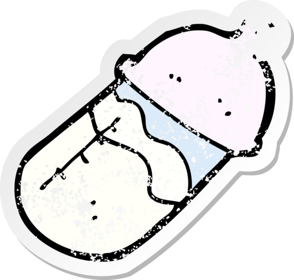 Bir insan tarafından çizilmiş karikatür bebek sütü şişesinin gerilimli yapıştırması.