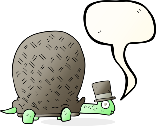 Bir insan tarafından çizilmiş serbest konuşma balonu karikatür kaplumbağası.