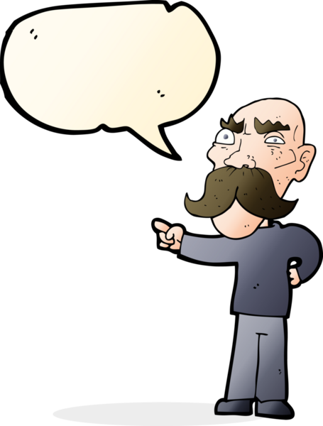 Bir insan tarafından çizilen konuşma baloncuğuyla işaret eden yaşlı adam sinirlendi.