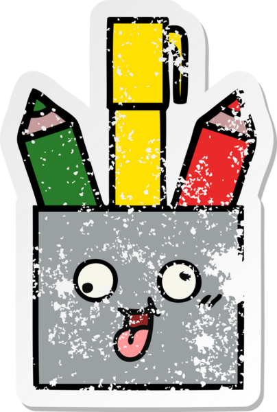 Bir insan tarafından çizilmiş sevimli bir kalem tenceresinin sıkıntılı çıkartması.