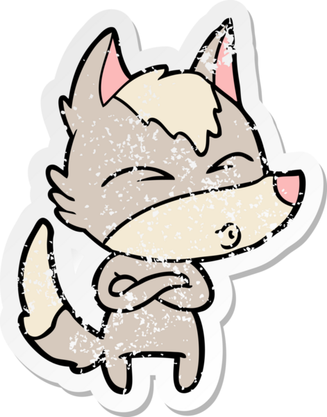 Bir insan tarafından çizilmiş bir kurt çizgi filminin hüzünlü çıkartması.